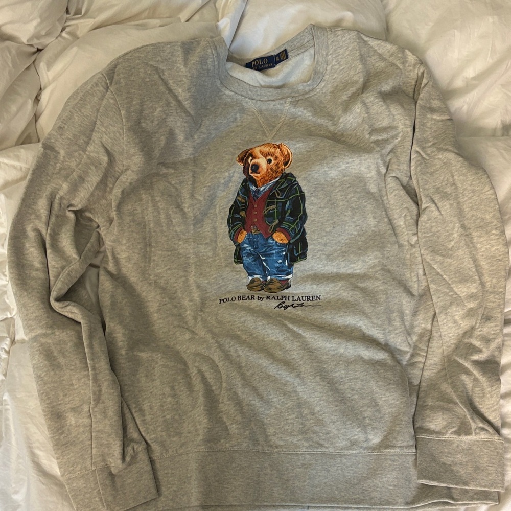 Polo by Ralph Lauren Light Gray Bear Crewneck Sweater